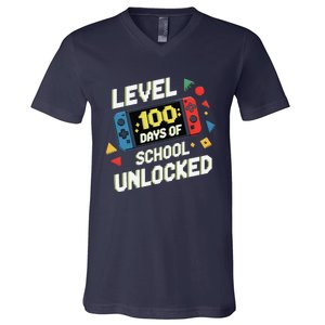 Level 100 Days Of School Unlocked Gamer Video Games V-Neck T-Shirt