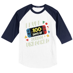 Level 100 Days Of School Unlocked Gamer Video Games Baseball Sleeve Shirt