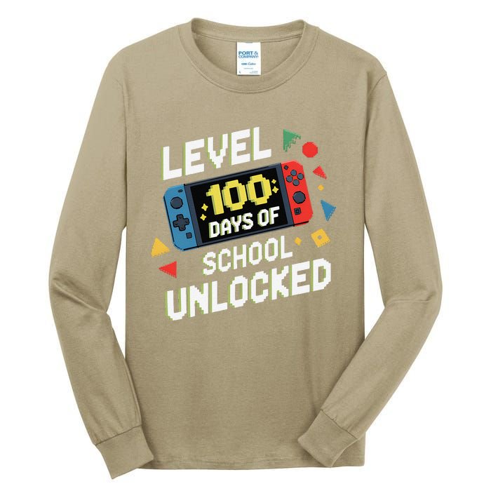 Level 100 Days Of School Unlocked Gamer Video Games Tall Long Sleeve T-Shirt