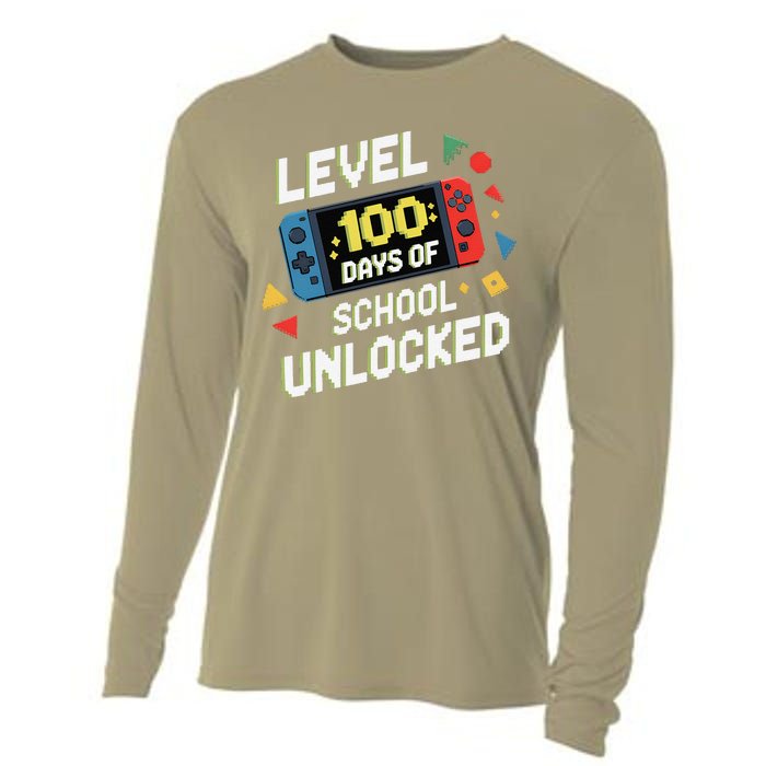 Level 100 Days Of School Unlocked Gamer Video Games Cooling Performance Long Sleeve Crew