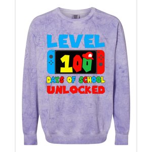 Level 100 Days Of School Unlocked Video Games Gamer Colorblast Crewneck Sweatshirt