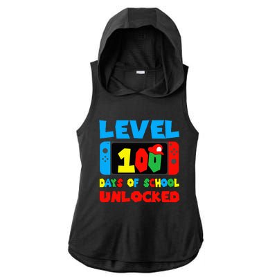 Level 100 Days Of School Unlocked Video Games Gamer Ladies PosiCharge Tri-Blend Wicking Draft Hoodie Tank