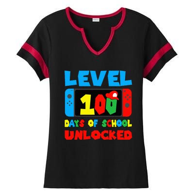 Level 100 Days Of School Unlocked Video Games Gamer Ladies Halftime Notch Neck Tee