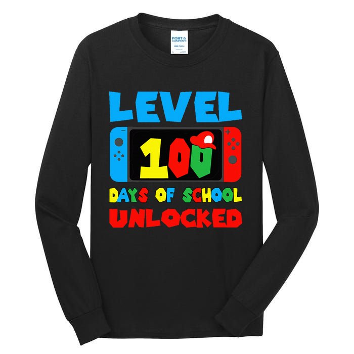 Level 100 Days Of School Unlocked Video Games Gamer Tall Long Sleeve T-Shirt