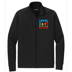 Level 100 Days Of School Unlocked Video Games Gamer Stretch Full-Zip Cadet Jacket