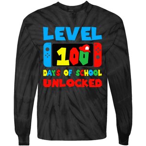 Level 100 Days Of School Unlocked Video Games Gamer Tie-Dye Long Sleeve Shirt