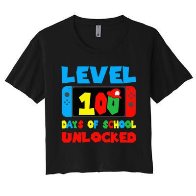 Level 100 Days Of School Unlocked Video Games Gamer Women's Crop Top Tee