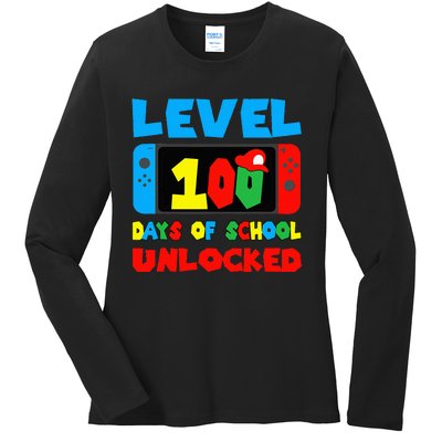 Level 100 Days Of School Unlocked Video Games Gamer Ladies Long Sleeve Shirt