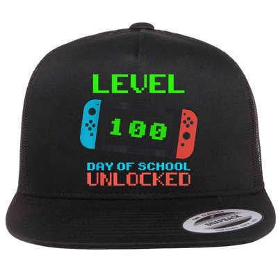 Level 100 Days Of School Unlocked Gamer Video Games Flat Bill Trucker Hat