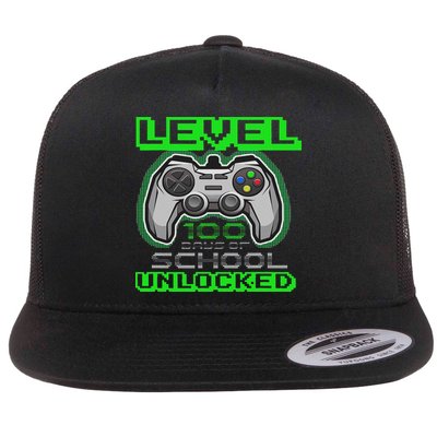 Level 100 Days Of School Unlocked Video Game Flat Bill Trucker Hat