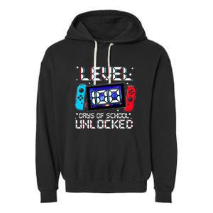 Level 100 Days Of School Unlocked Gamer Video Games Garment-Dyed Fleece Hoodie