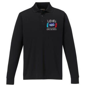 Level 100 Days Of School Unlocked Gamer Video Games Performance Long Sleeve Polo