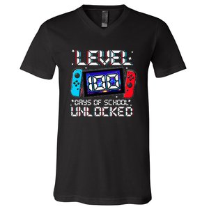 Level 100 Days Of School Unlocked Gamer Video Games V-Neck T-Shirt