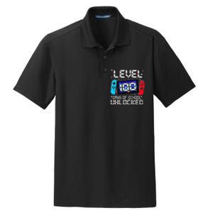 Level 100 Days Of School Unlocked Gamer Video Games Dry Zone Grid Polo