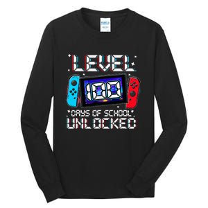 Level 100 Days Of School Unlocked Gamer Video Games Tall Long Sleeve T-Shirt