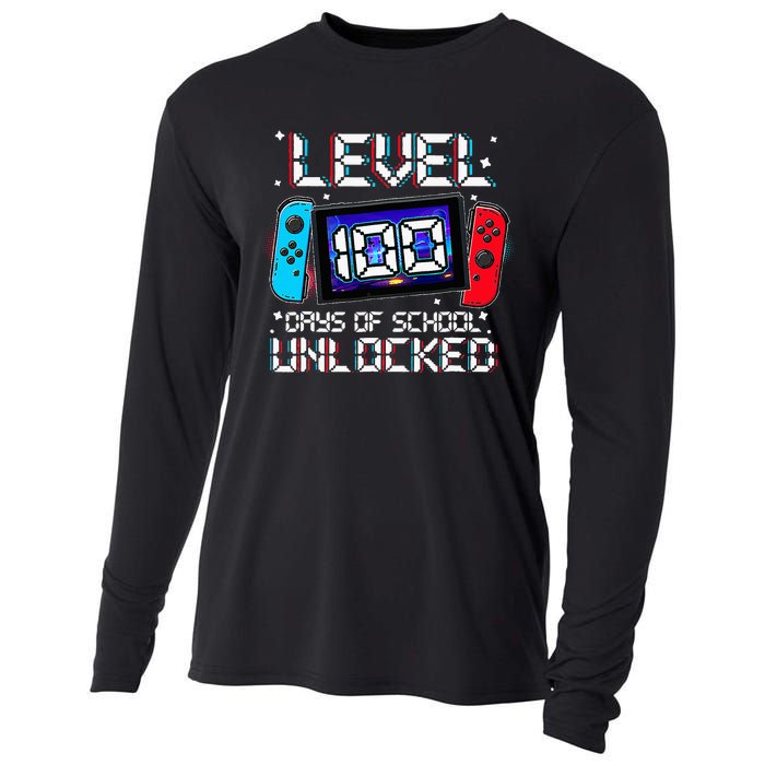 Level 100 Days Of School Unlocked Gamer Video Games Cooling Performance Long Sleeve Crew