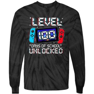 Level 100 Days Of School Unlocked Gamer Video Games Tie-Dye Long Sleeve Shirt