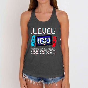 Level 100 Days Of School Unlocked Gamer Video Games Women's Knotted Racerback Tank