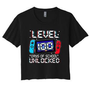 Level 100 Days Of School Unlocked Gamer Video Games Women's Crop Top Tee