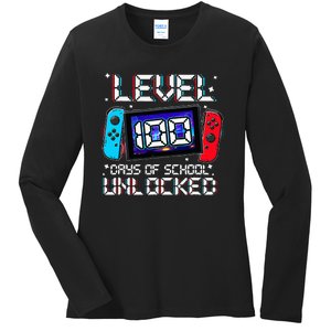 Level 100 Days Of School Unlocked Gamer Video Games Ladies Long Sleeve Shirt