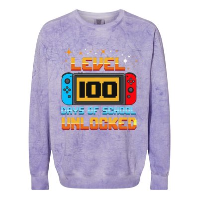 Level 100 Days Of School Unlocked Gamer Funny 100th Day Colorblast Crewneck Sweatshirt