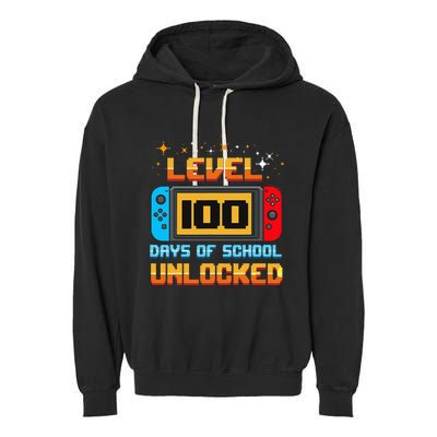 Level 100 Days Of School Unlocked Gamer Funny 100th Day Garment-Dyed Fleece Hoodie