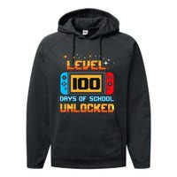 Level 100 Days Of School Unlocked Gamer Funny 100th Day Performance Fleece Hoodie