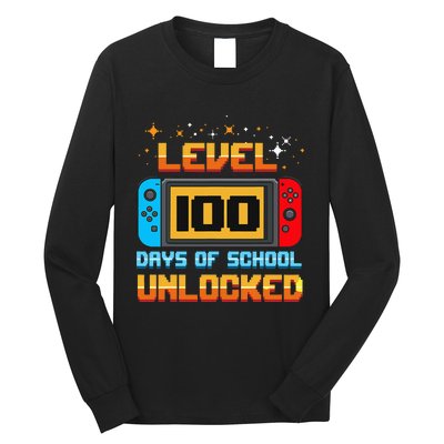 Level 100 Days Of School Unlocked Gamer Funny 100th Day Long Sleeve Shirt