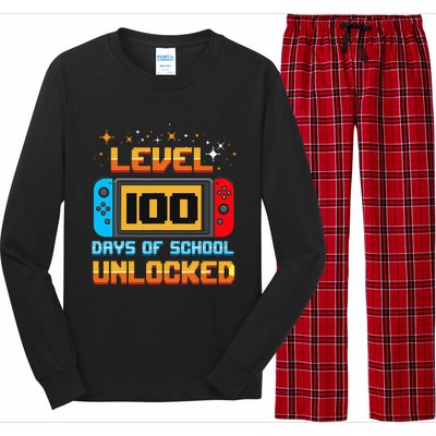 Level 100 Days Of School Unlocked Gamer Funny 100th Day Long Sleeve Pajama Set