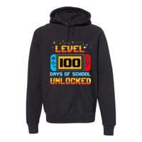 Level 100 Days Of School Unlocked Gamer Funny 100th Day Premium Hoodie