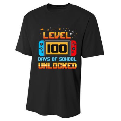 Level 100 Days Of School Unlocked Gamer Funny 100th Day Performance Sprint T-Shirt