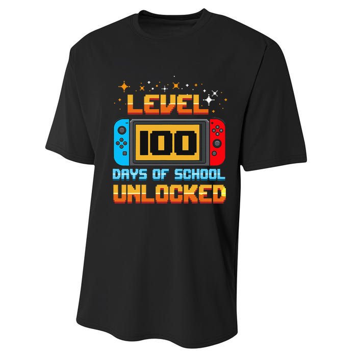 Level 100 Days Of School Unlocked Gamer Funny 100th Day Performance Sprint T-Shirt