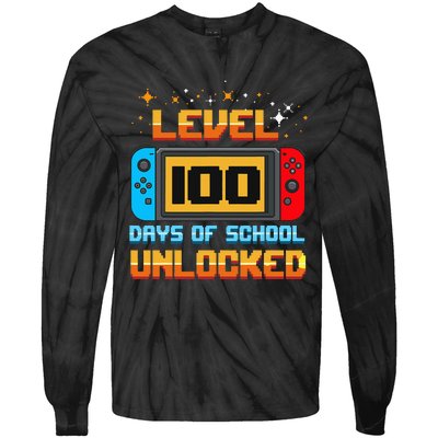 Level 100 Days Of School Unlocked Gamer Funny 100th Day Tie-Dye Long Sleeve Shirt