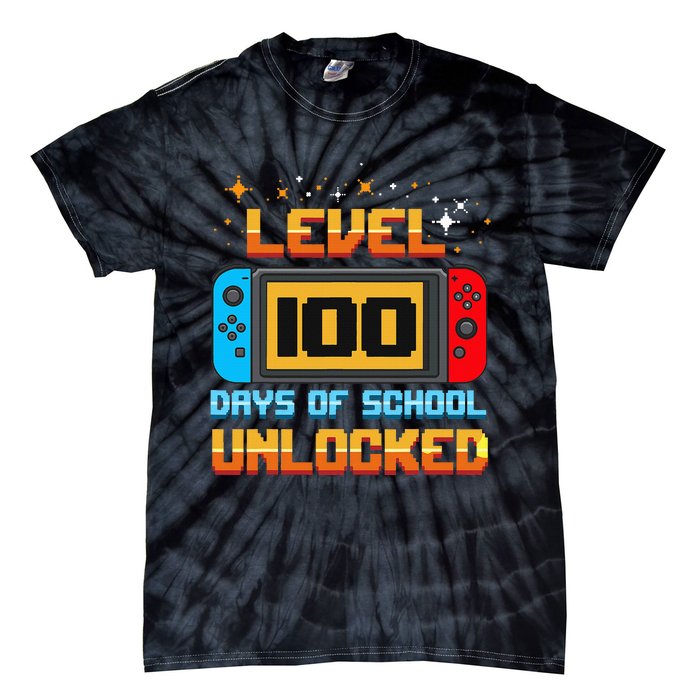 Level 100 Days Of School Unlocked Gamer Funny 100th Day Tie-Dye T-Shirt