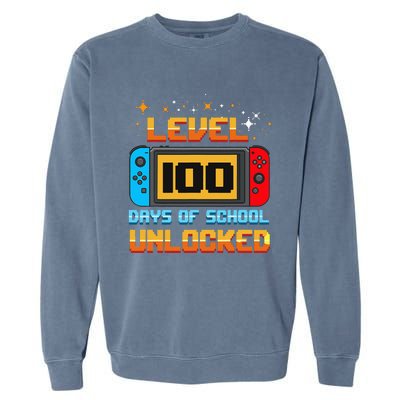 Level 100 Days Of School Unlocked Gamer Funny 100th Day Garment-Dyed Sweatshirt