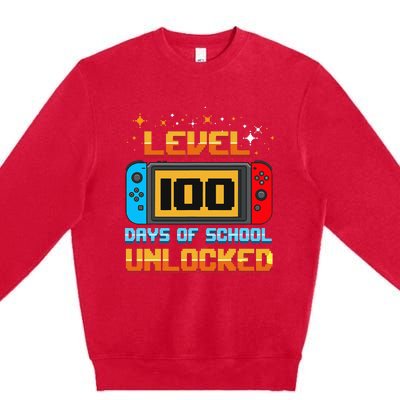 Level 100 Days Of School Unlocked Gamer Funny 100th Day Premium Crewneck Sweatshirt