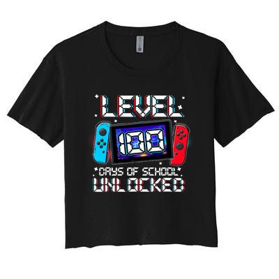 Level 100 Days Of School Unlocked Gamer Video Games Women's Crop Top Tee