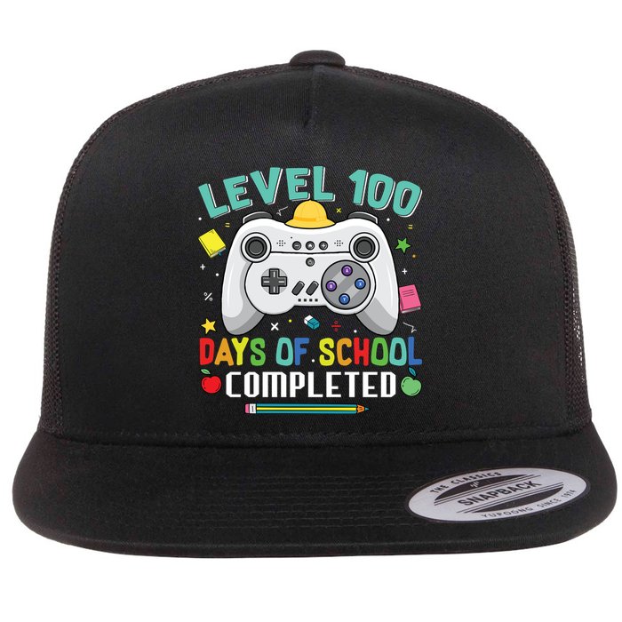 Level 100 Day's Of School Funny Completed Flat Bill Trucker Hat