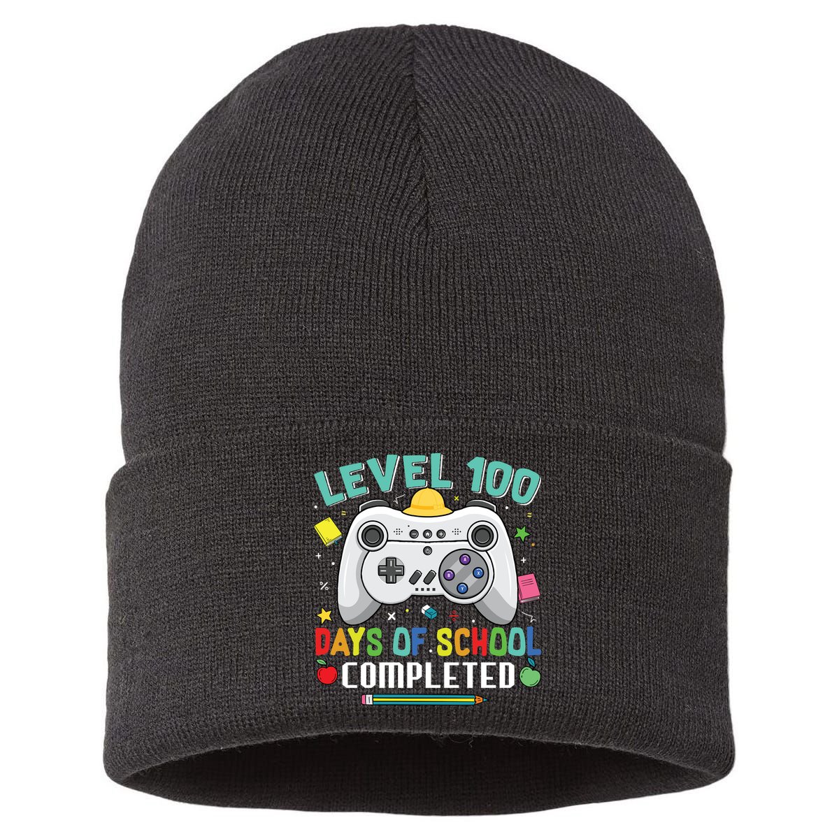 Level 100 Day's Of School Funny Completed Sustainable Knit Beanie