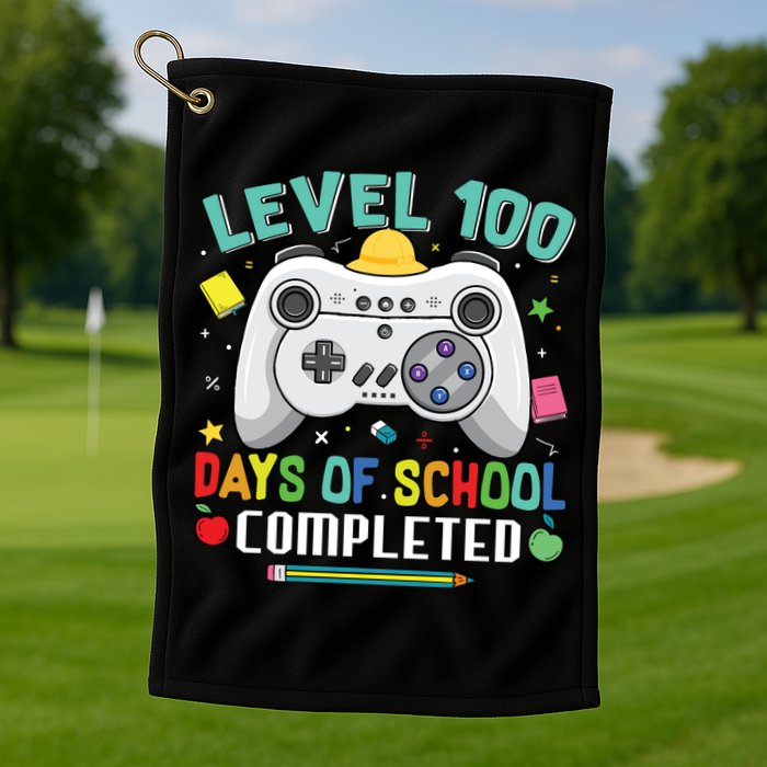Level 100 Day's Of School Funny Completed Golf Towel