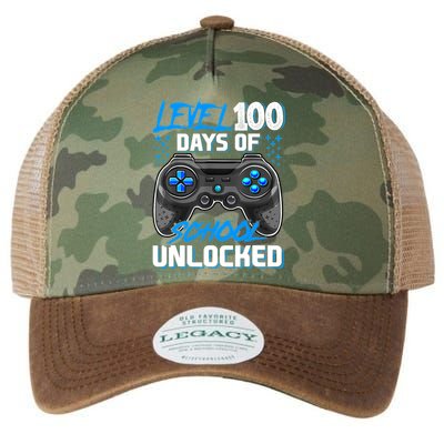 Level 100 Days Of School Unlocked Gamer Video Games Boys Legacy Tie Dye Trucker Hat