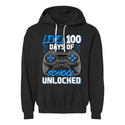 Level 100 Days Of School Unlocked Gamer Video Games Boys Garment-Dyed Fleece Hoodie