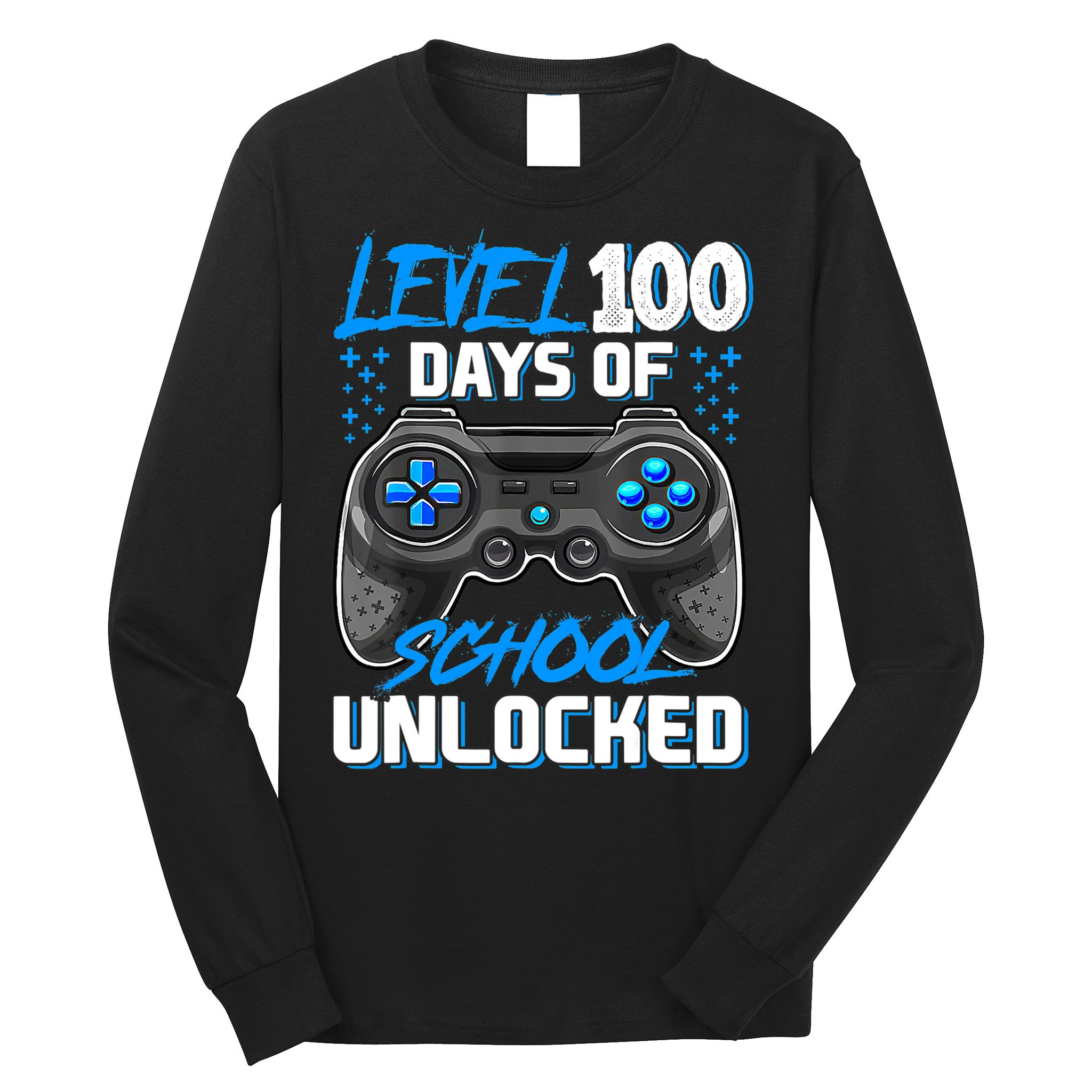 Level 100 Days Of School Unlocked Gamer Video Games Boys Long Sleeve Shirt