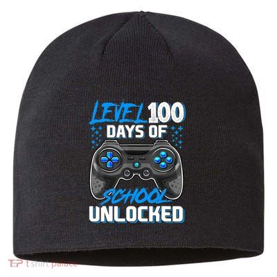 Level 100 Days Of School Unlocked Gamer Video Games Boys Sustainable Beanie