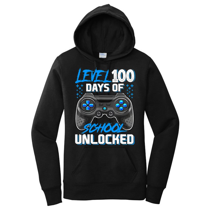 Level 100 Days Of School Unlocked Gamer Video Games Boys Women's Pullover Hoodie