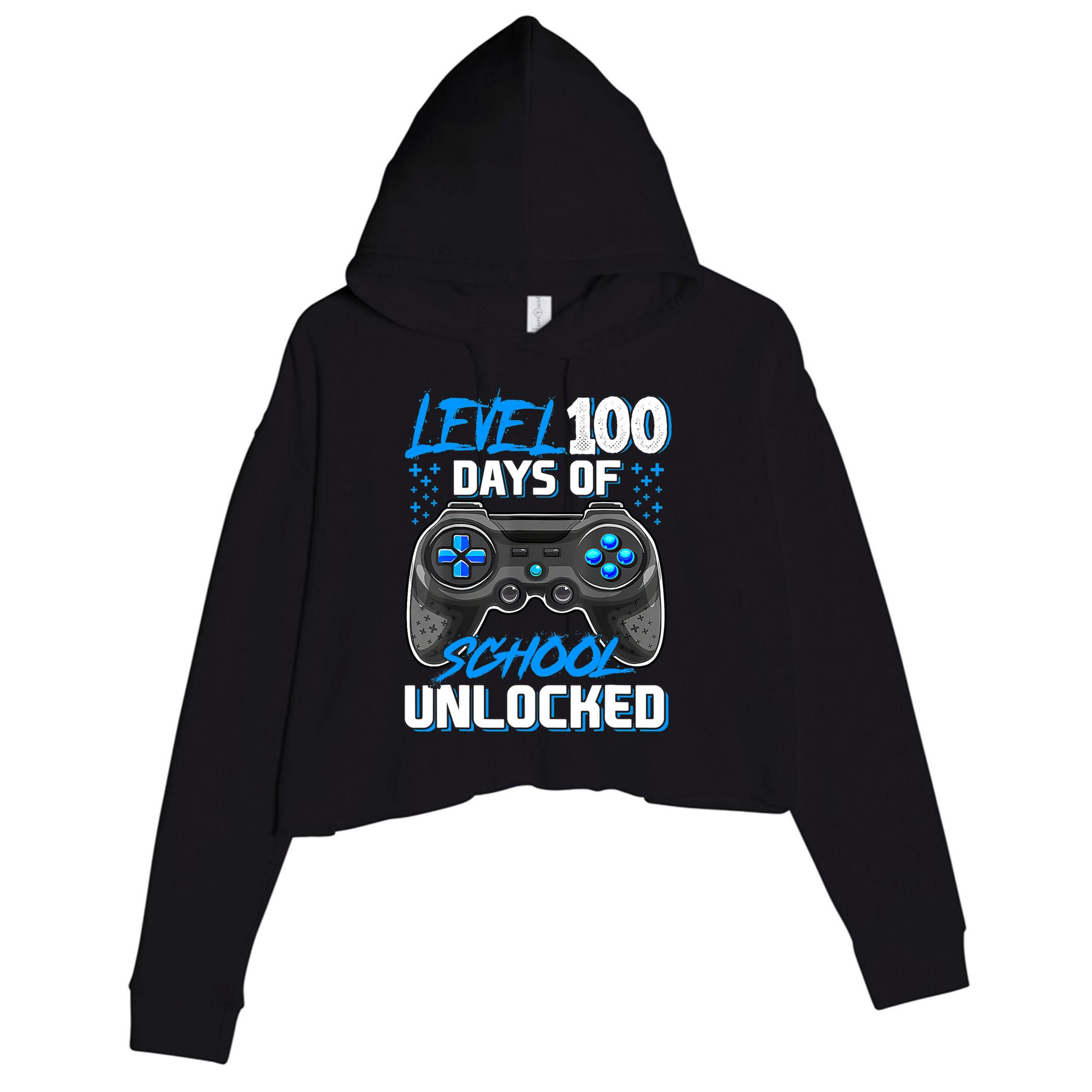 Level 100 Days Of School Unlocked Gamer Video Games Boys Crop Fleece Hoodie
