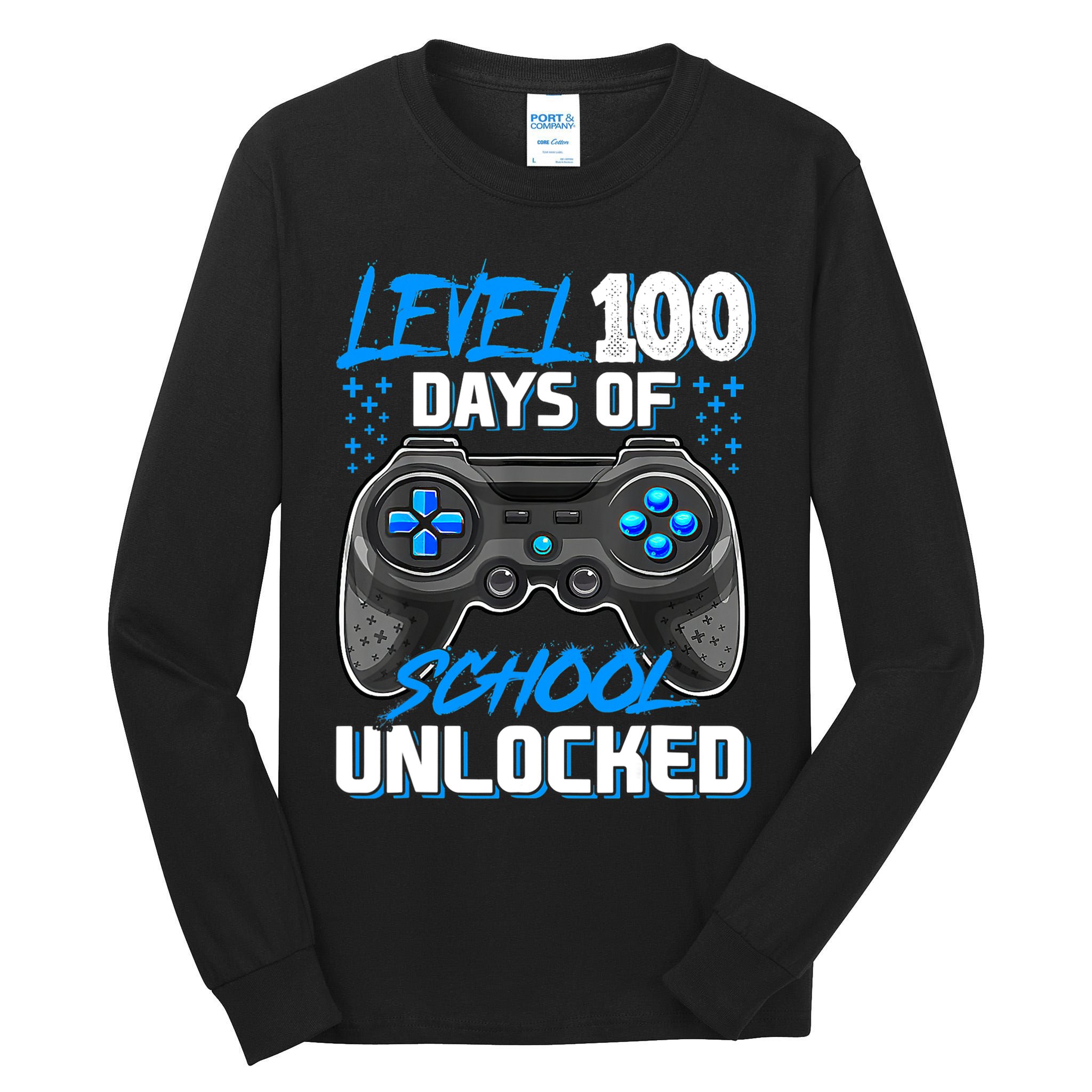 Level 100 Days Of School Unlocked Gamer Video Games Boys Tall Long Sleeve T-Shirt