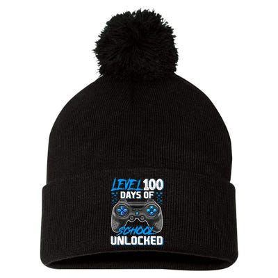 Level 100 Days Of School Unlocked Gamer Video Games Boys Pom Pom 12in Knit Beanie
