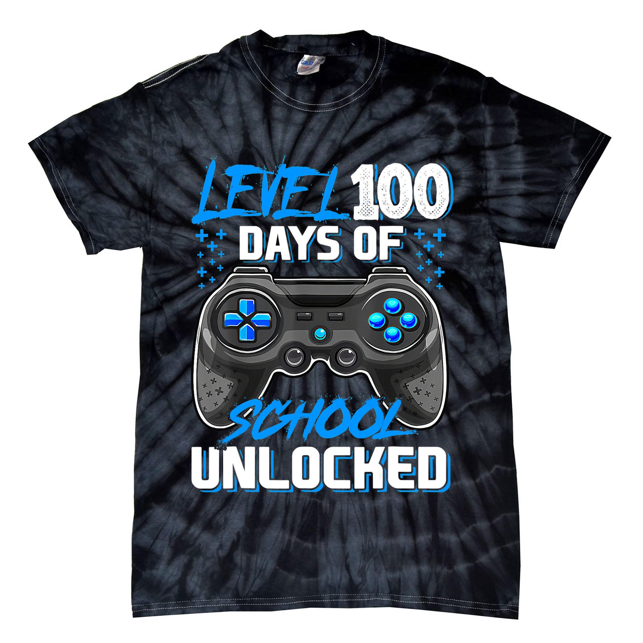 Level 100 Days Of School Unlocked Gamer Video Games Boys Tie-Dye T-Shirt