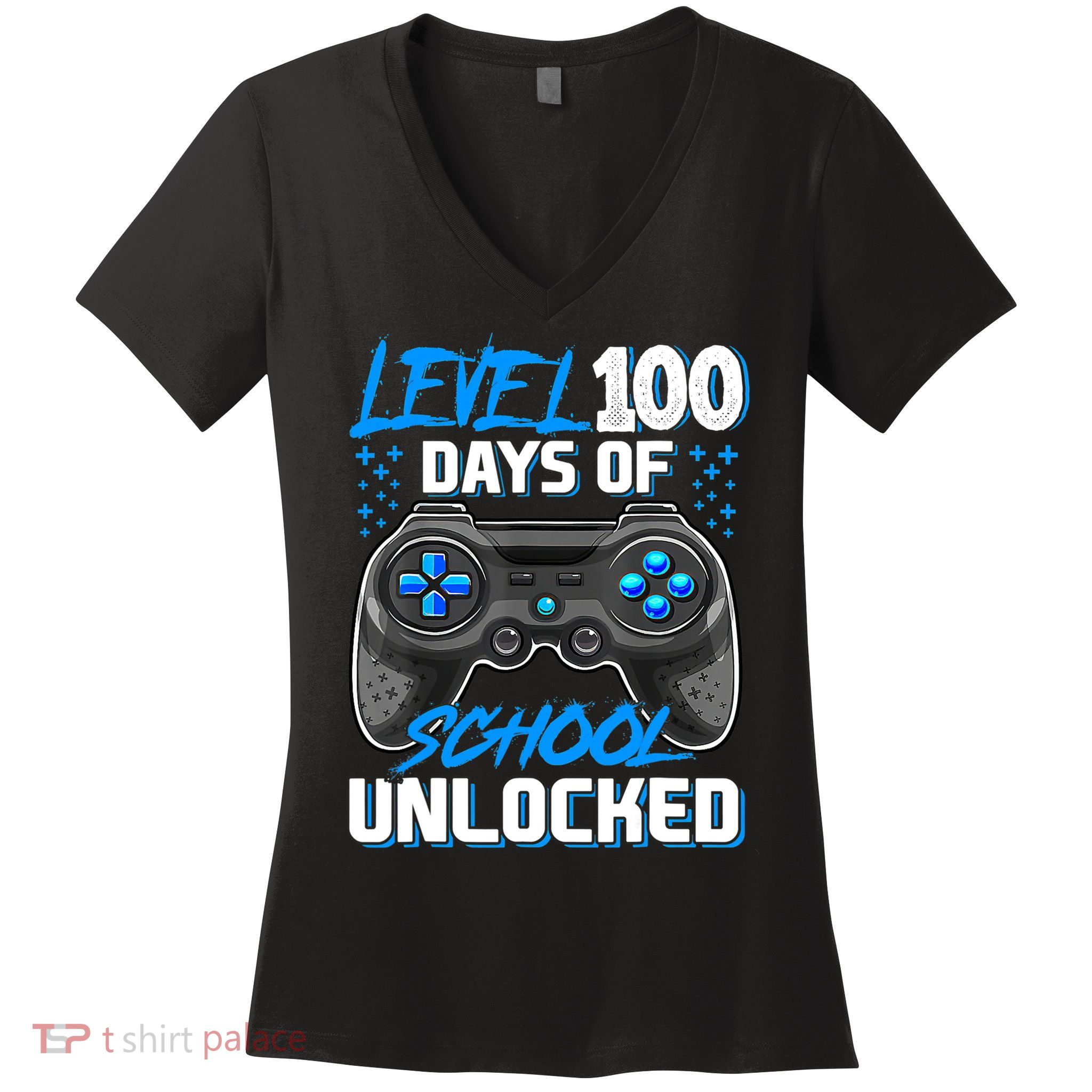 Level 100 Days Of School Unlocked Gamer Video Games Boys Women's V-Neck T-Shirt